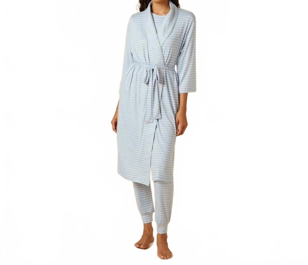 NEW SOFTIES women's dream shawl collar robe in sky blue stripe